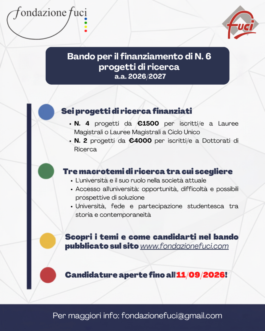 Bando progetti di ricerca: prorogato il termine per l’invio delle domande
